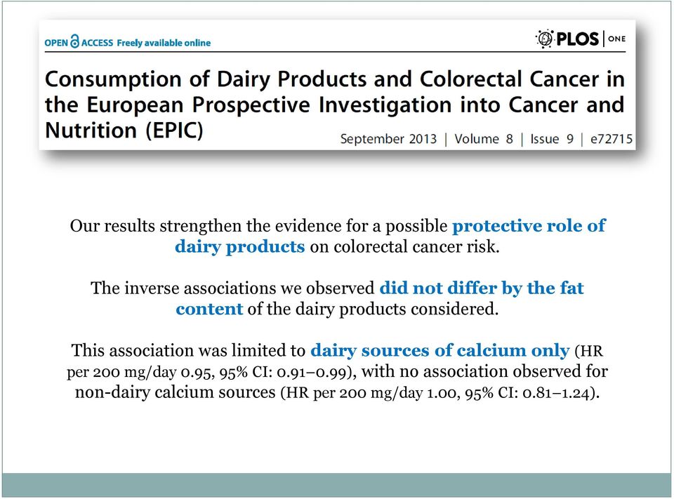 considered. This association was limited to dairy sources of calcium only (HR per 200 mg/day 0.