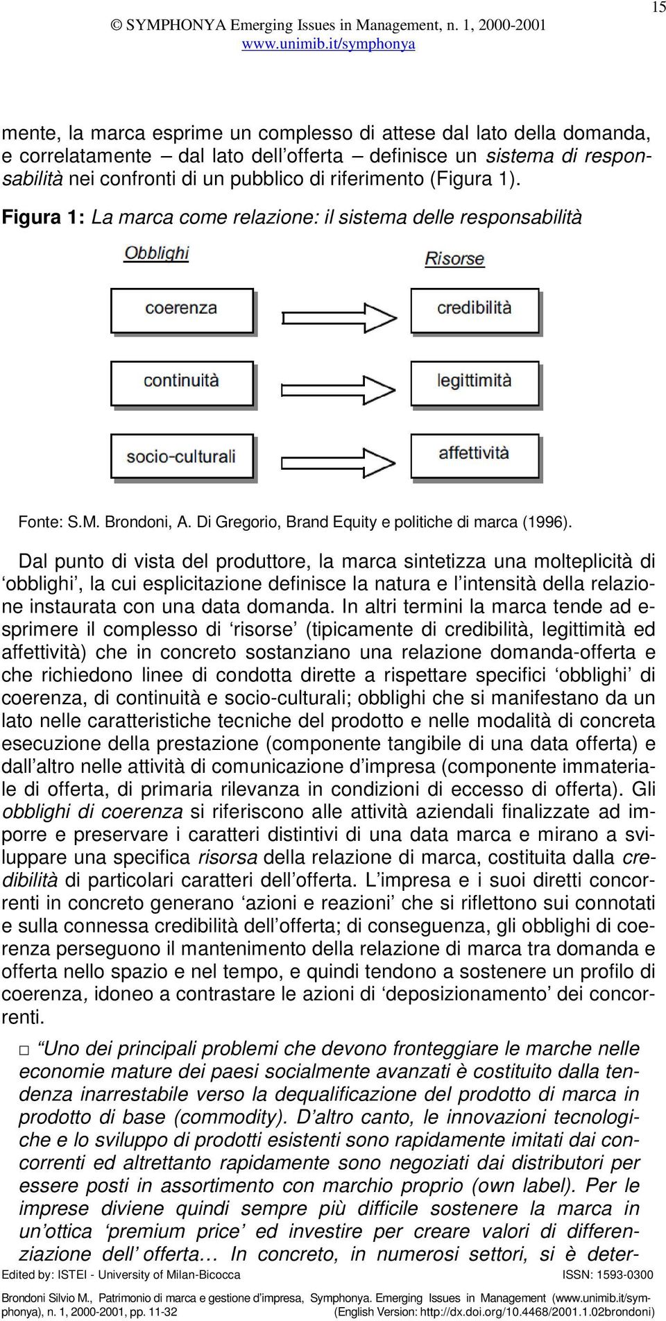 Dal punto di vista del produttore, la marca sintetizza una molteplicità di obblighi, la cui esplicitazione definisce la natura e l intensità della relazione instaurata con una data domanda.