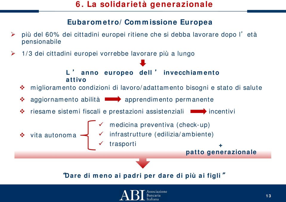 lavoro/adattamento bisogni e stato di salute aggiornamento abilità apprendimento permanente riesame sistemi fiscali e prestazioni assistenziali