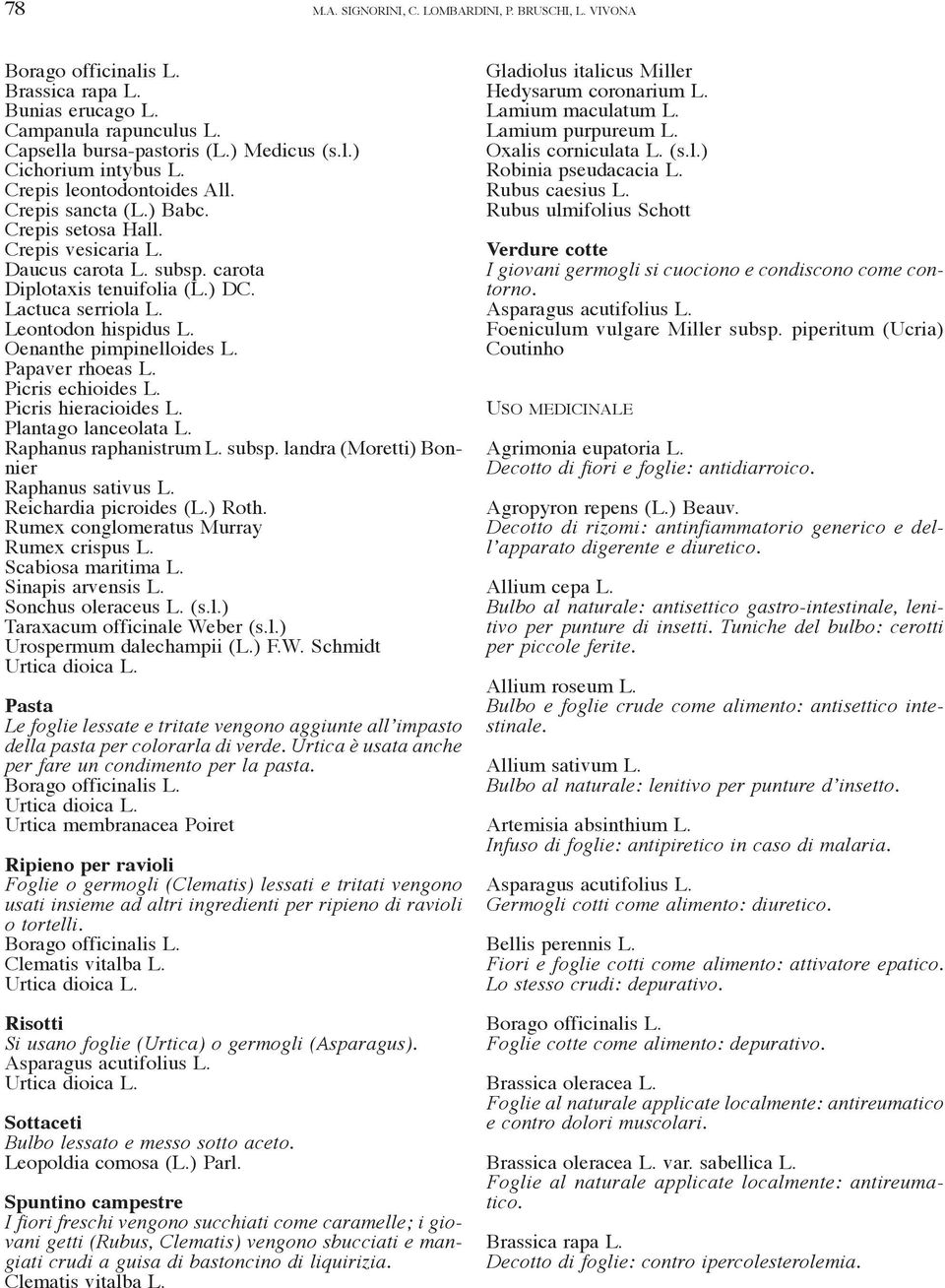 Oenanthe pimpinelloides L. Papaver rhoeas L. Picris echioides L. Picris hieracioides L. Plantago lanceolata L. Raphanus raphanistrum L. subsp. landra (Moretti) Bonnier Raphanus sativus L.