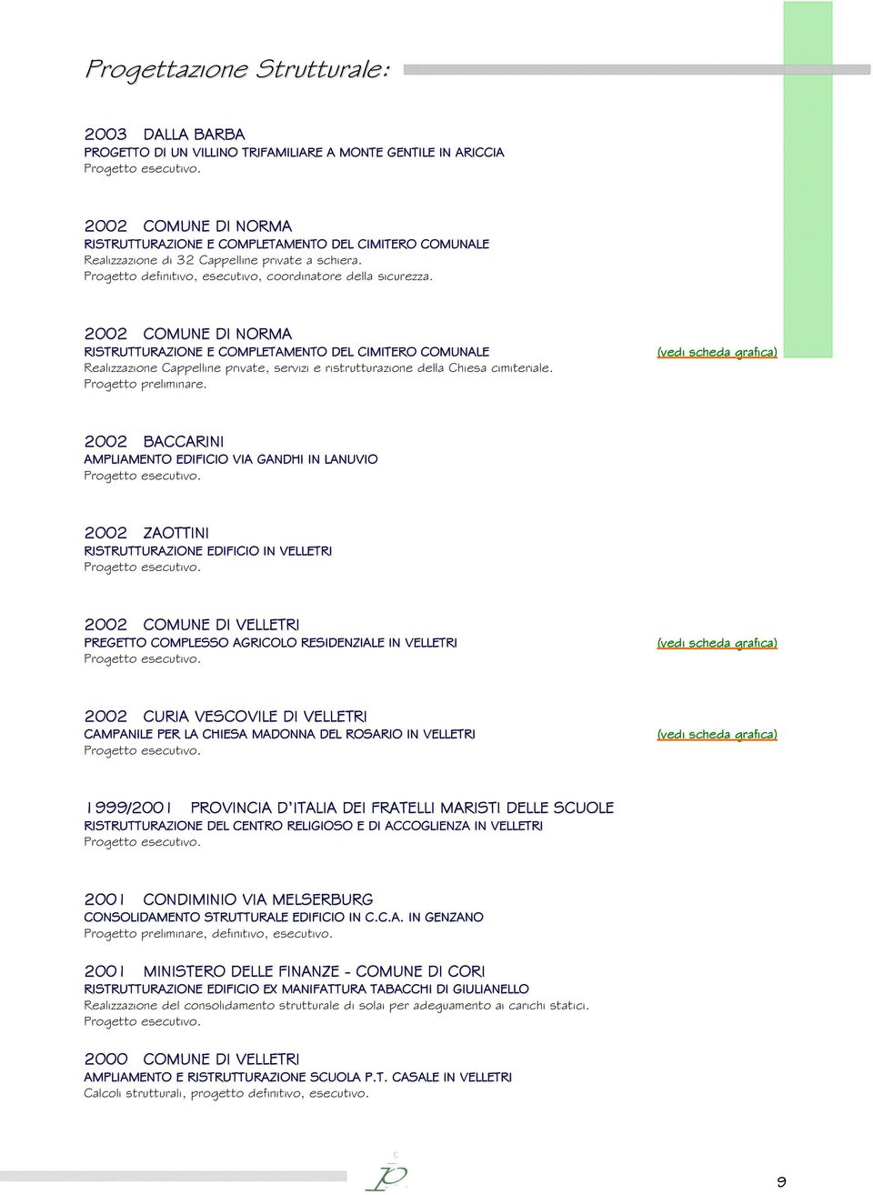 2002 COMUNE DI NORMA RISTRUTTURAZIONE E COMPLETAMENTO DEL CIMITERO COMUNALE Realizzazione Cappelline private, servizi e ristrutturazione della Chiesa cimiteriale. Progetto preliminare.