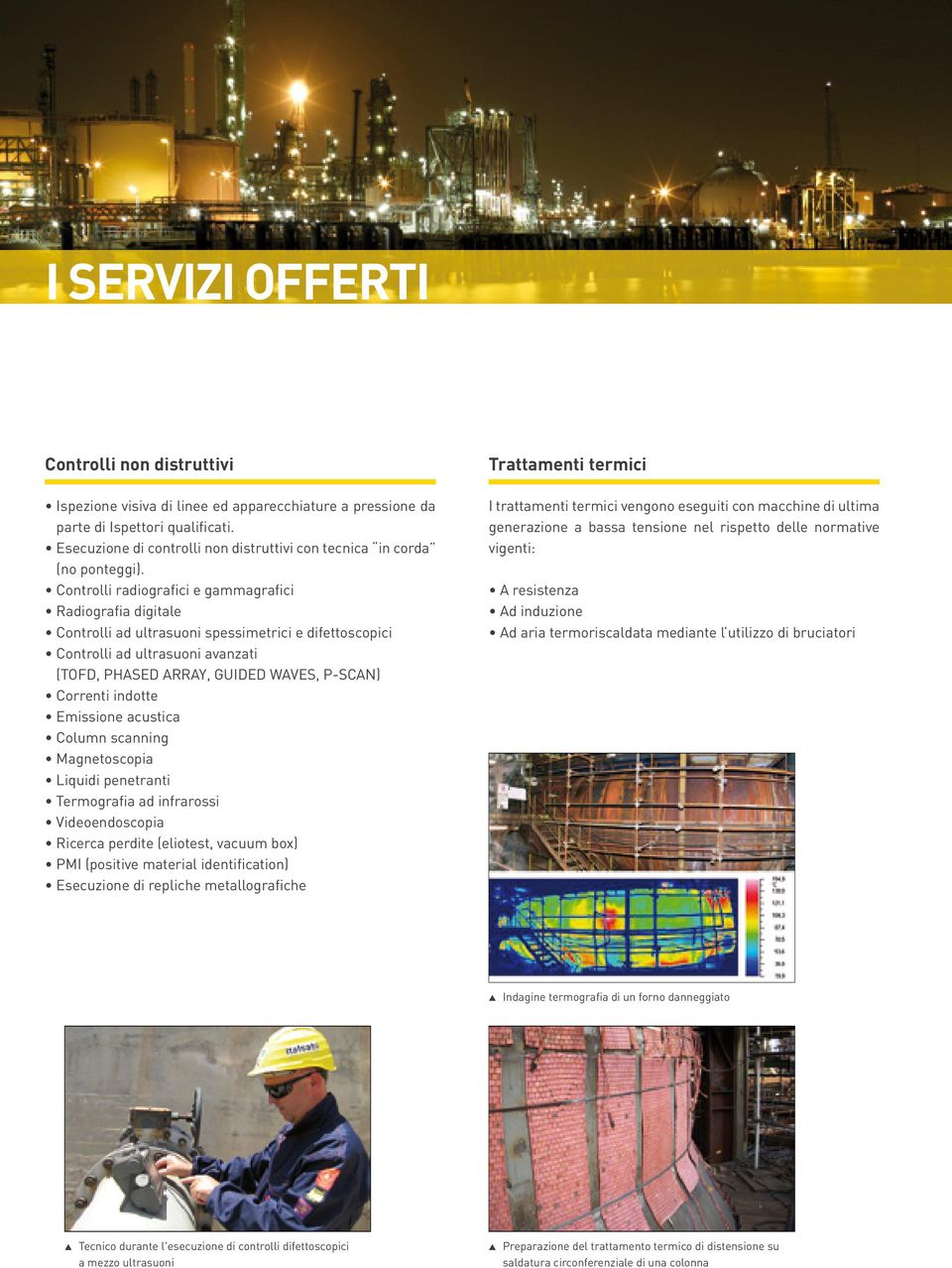 Controlli radiografici e gammagrafici Radiografia digitale Controlli ad ultrasuoni spessimetrici e difettoscopici Controlli ad ultrasuoni avanzati (TOFD, PHASED ARRAY, GUIDED WAVES, P-SCAN) Correnti