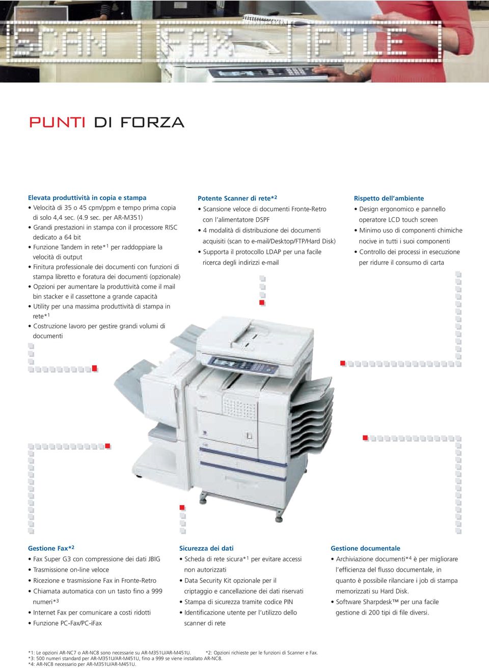 di stampa libretto e foratura dei documenti (opzionale) Opzioni per aumentare la produttività come il mail bin stacker e il cassettone a grande capacità Utility per una massima produttività di stampa