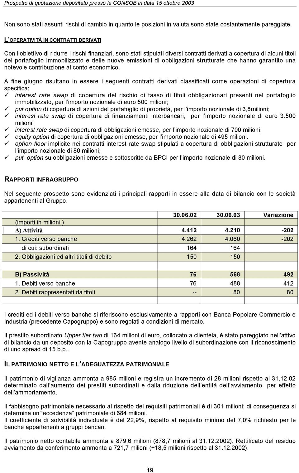 nuove emissioni di obbligazioni strutturate che hanno garantito una notevole contribuzione al conto economico.