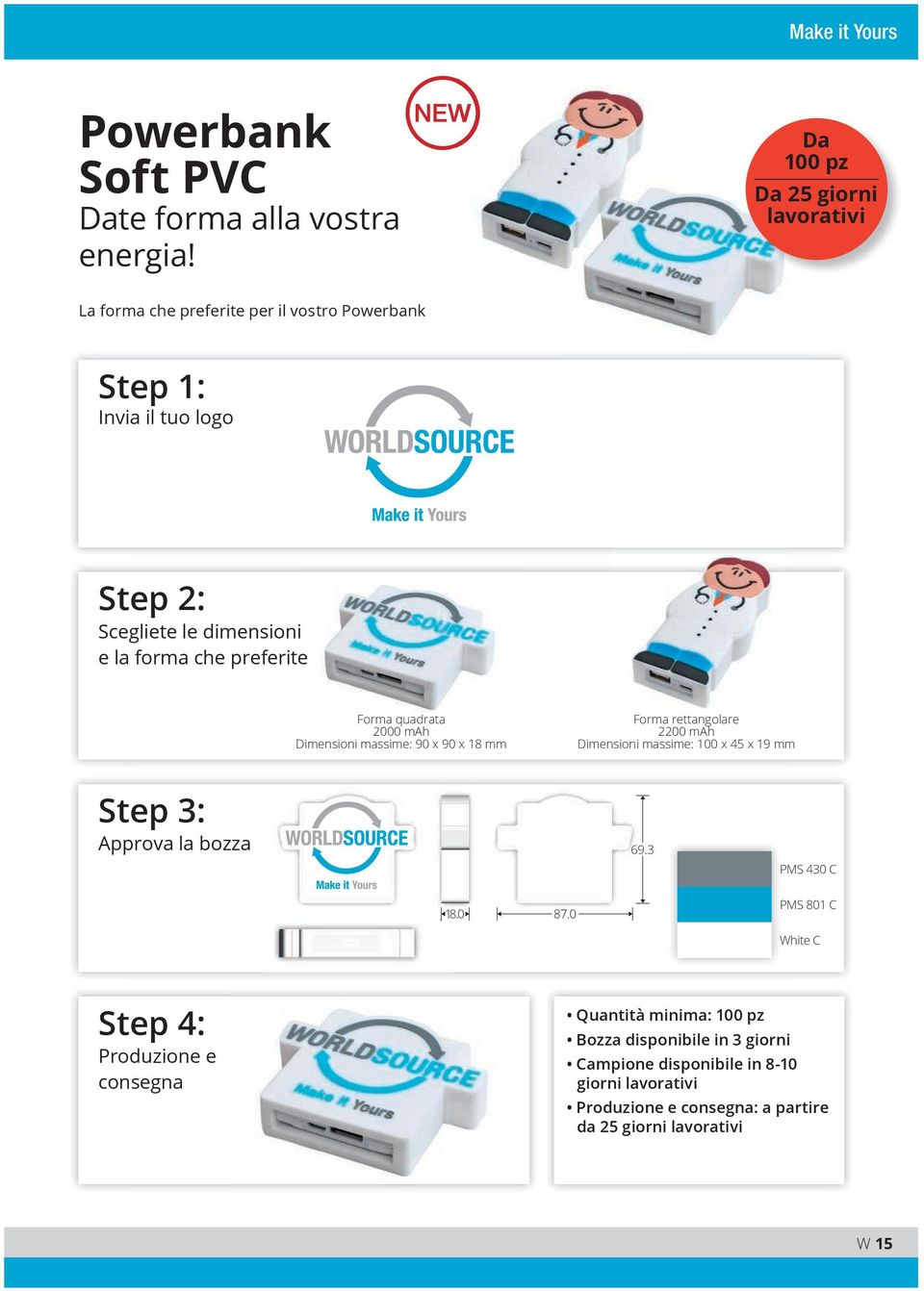 preferite Forma quadrata 2000 mah Dimensioni massime: 90 x 90 x 18 mm Forma rettangolare 2200 mah Dimensioni massime: 100 x 45 x 19 mm Step 3: