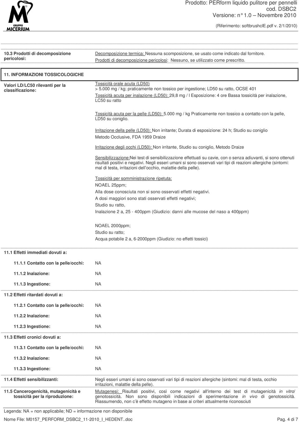 000 mg / kg; praticamente non tossico per ingestione; LD50 su ratto, OCSE 401 Tossicità acuta per inalazione (LD50): 29,8 mg / l Esposizione: 4 ore Bassa tossicità per inalazione, LC50 su ratto