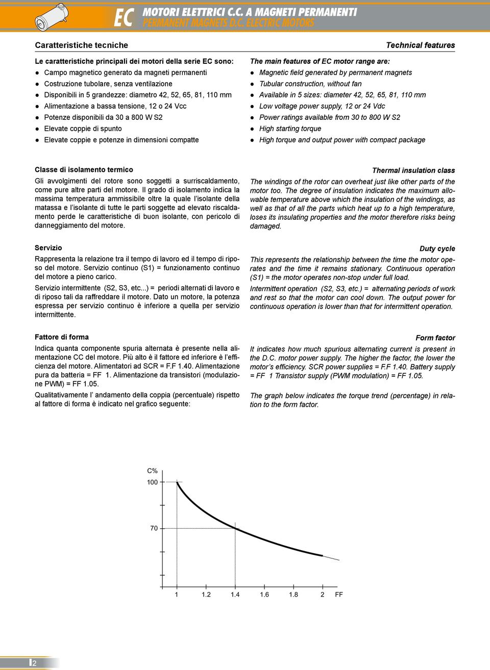 Costruzione tubolare, senza ventilazione Disponibili in 5 grandezze: diametro, 5, 5, 81, 11 mm Alimentazione a bassa tensione, 1 o Vcc Potenze disponibili da 3 a 8 W S Elevate coppie di spunto