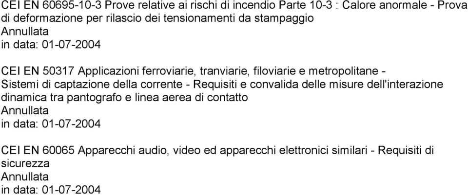 metropolitane - Sistemi di captazione della corrente - Requisiti e convalida delle misure dell'interazione dinamica