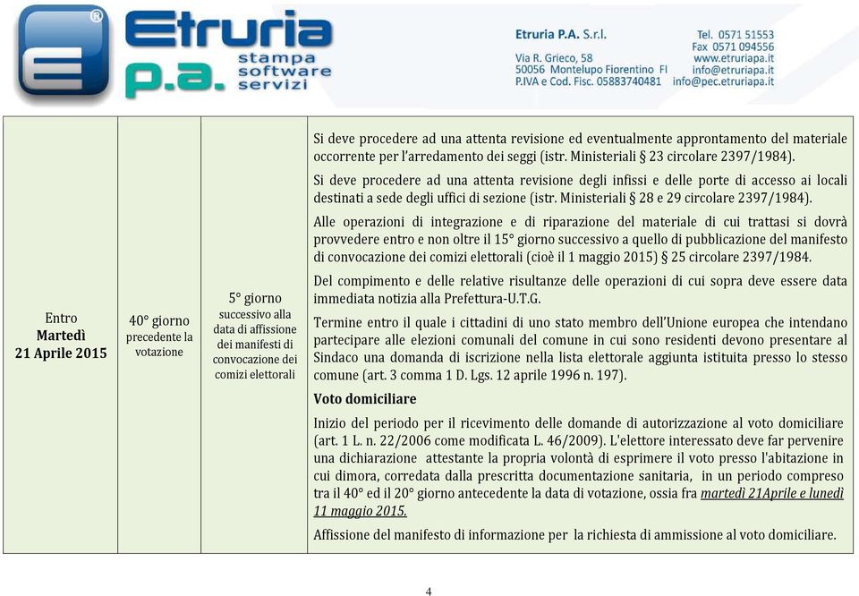 Alle operazioni di integrazione e di riparazione del materiale di cui trattasi si dovrà provvedere entro e non oltre il 15 giorno successivo a quello di pubblicazione del manifesto di (cioè il 1