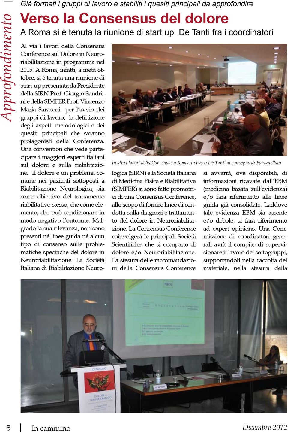Neuroriabilitazione in programma nel 2015. A Roma, infatti, a metà ottobre, si è tenuta una riunione di start-up presentata da Presidente della SIRN Prof. Giorgio Sandrini e della SIMFER Prof.