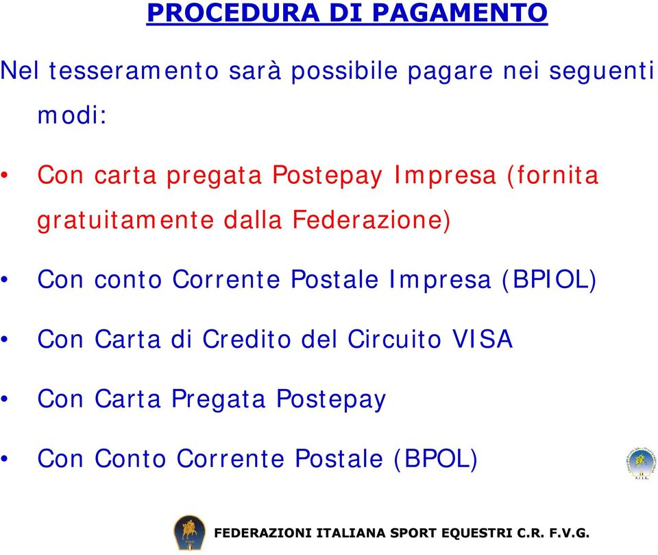 Federazione) Con conto Corrente Postale Impresa (BPIOL) Con Carta di