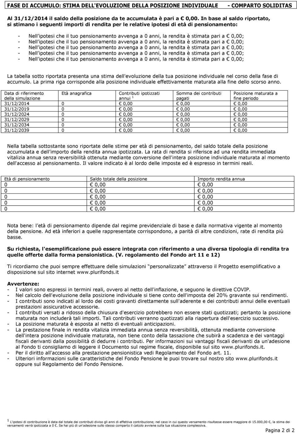 pari a 0,00; - Nell ipotesi che il tuo pensionamento avvenga a 0 anni, la rendita è stimata pari a 0,00; - Nell ipotesi che il tuo pensionamento avvenga a 0 anni, la rendita è stimata pari a 0,00; -