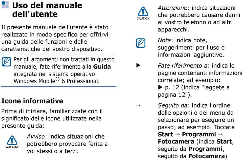 Icone informative Prima di iniziare, familiarizzate con il significato delle icone utilizzate nella presente guida: Avviso: indica situazioni che potrebbero provocare ferite a voi stessi o a terzi.