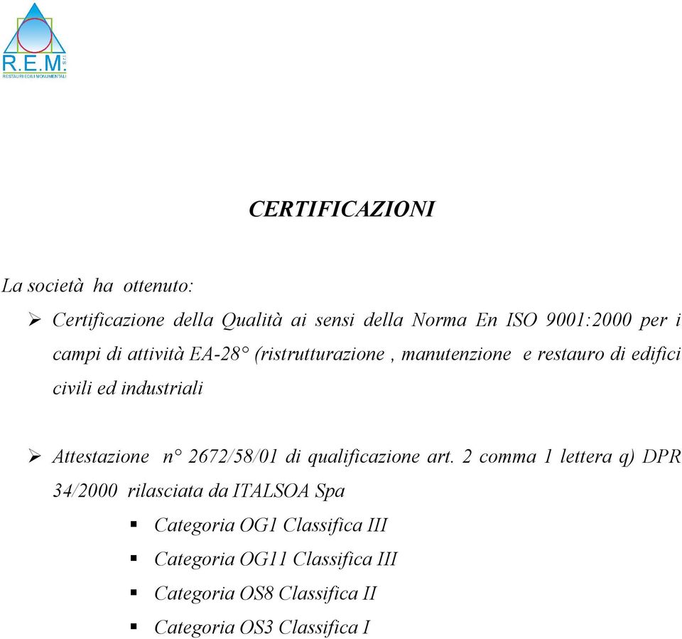 Attestazione n 2672/58/01 di qualificazione art.