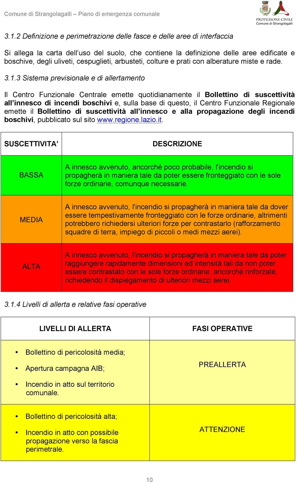 3 Sistema previsionale e di allertamento Il Centro Funzionale Centrale emette quotidianamente il Bollettino di suscettività all innesco di incendi boschivi e, sulla base di questo, il Centro