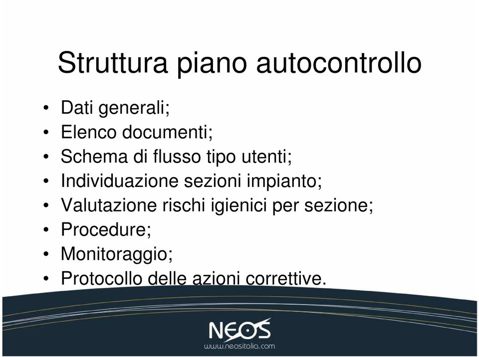 sezioni impianto; Valutazione rischi igienici per