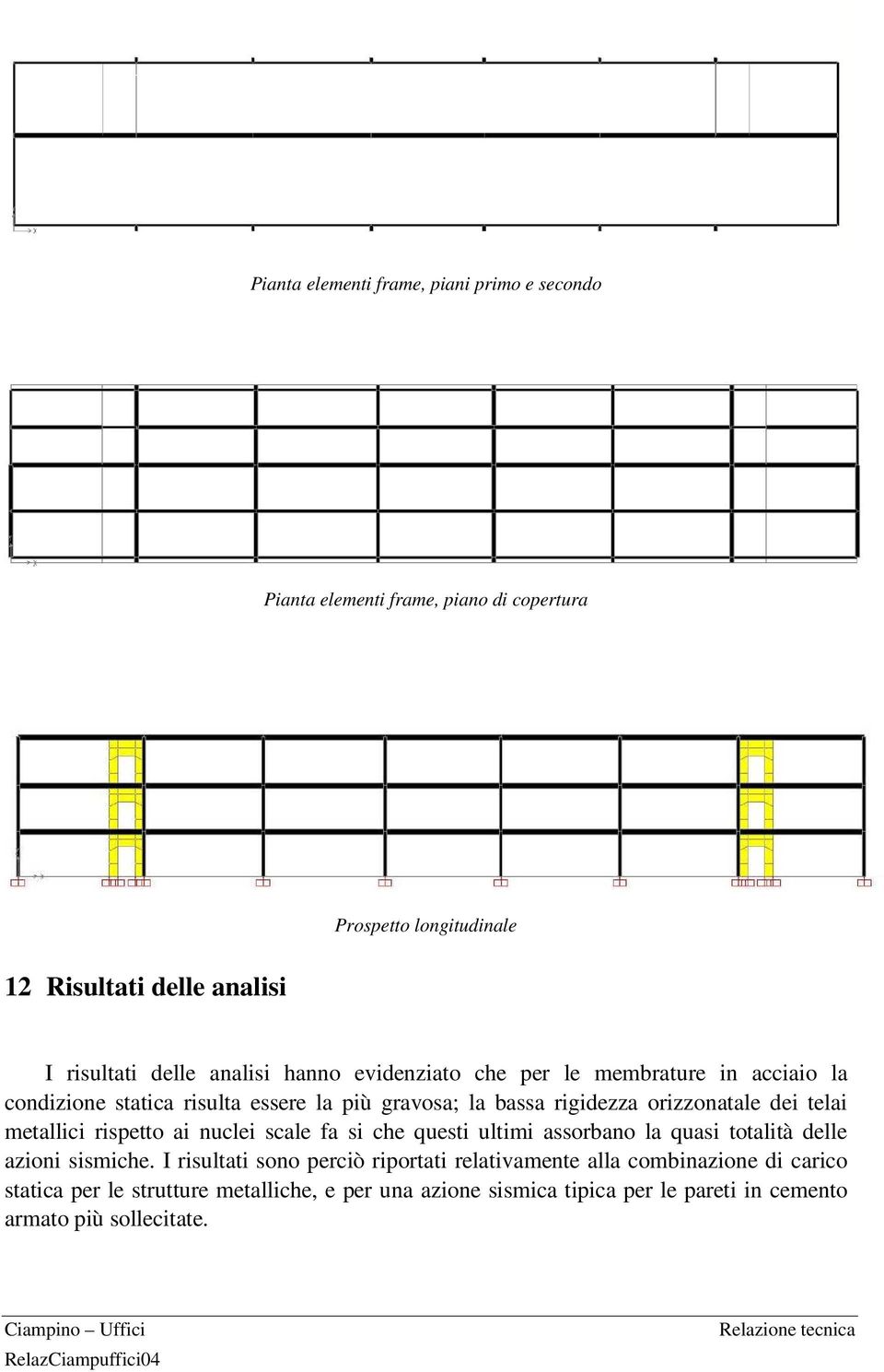 telai metallici rispetto ai nuclei scale fa si che questi ultimi assorbano la quasi totalità delle azioni sismiche.