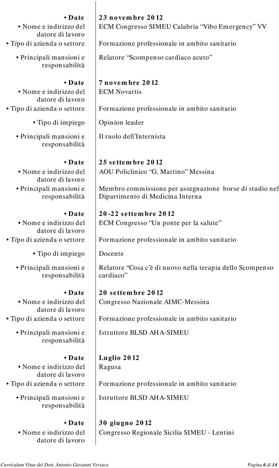 per la salute Docente Relatore Cosa c è di nuovo nella terapia dello Scompenso cardiaco Date 20 settembre 2012 Congresso Nazionale AIMC-Messina Istruttore BLSD AHA-SIMEU