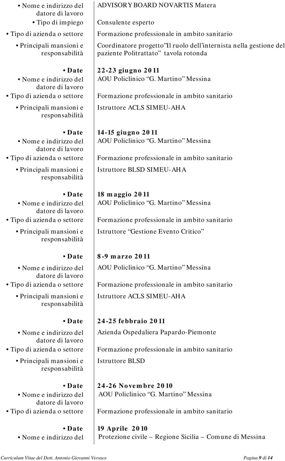 Date 8-9 marzo 2011 AOU Policlinico G.