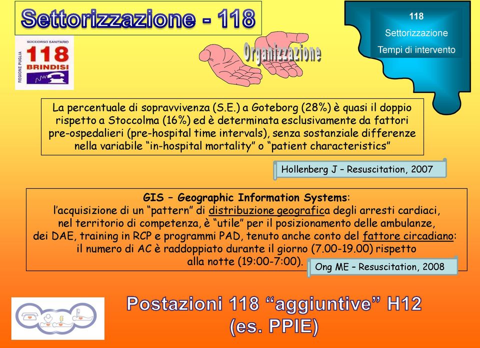 variabile in-hospital mortality o patient characteristics Hollenberg J Resuscitation, 2007 GIS Geographic Information Systems: l acquisizione di un pattern di distribuzione geografica degli