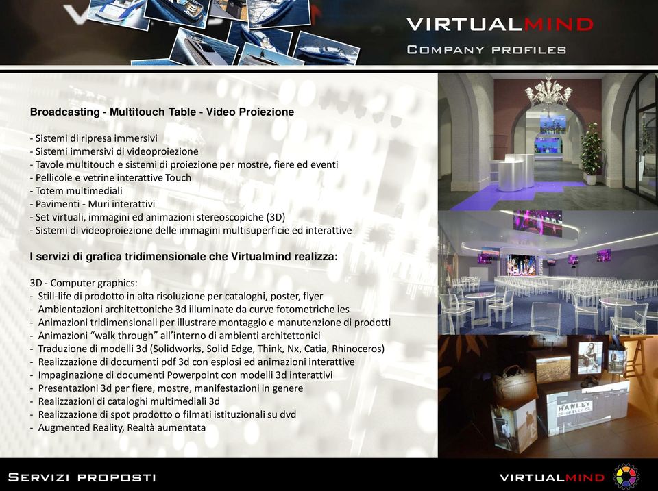 multisuperficie ed interattive I servizi di grafica tridimensionale che Virtualmind realizza: 3D - Computer graphics: - Still-life di prodotto in alta risoluzione per cataloghi, poster, flyer -