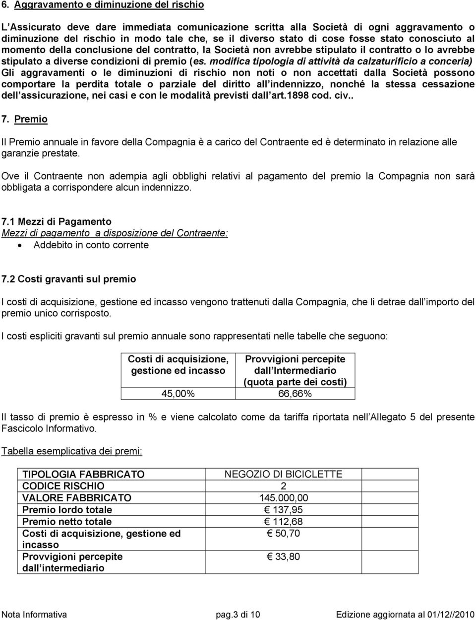 modifica tipologia di attività da calzaturificio a conceria) Gli aggravamenti o le diminuzioni di rischio non noti o non accettati dalla Società possono comportare la perdita totale o parziale del