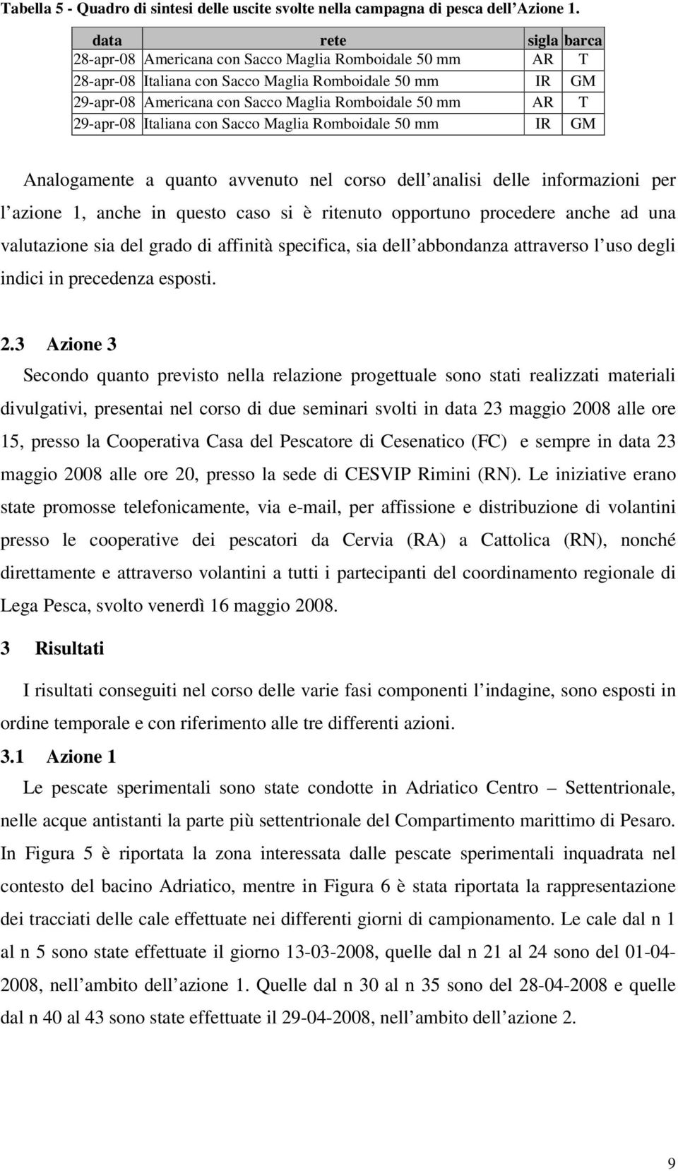 29-apr-08 Italiana con Sacco Maglia Romboidale 50 mm IR GM Analogamente a quanto avvenuto nel corso dell analisi delle informazioni per l azione 1, anche in questo caso si è ritenuto opportuno