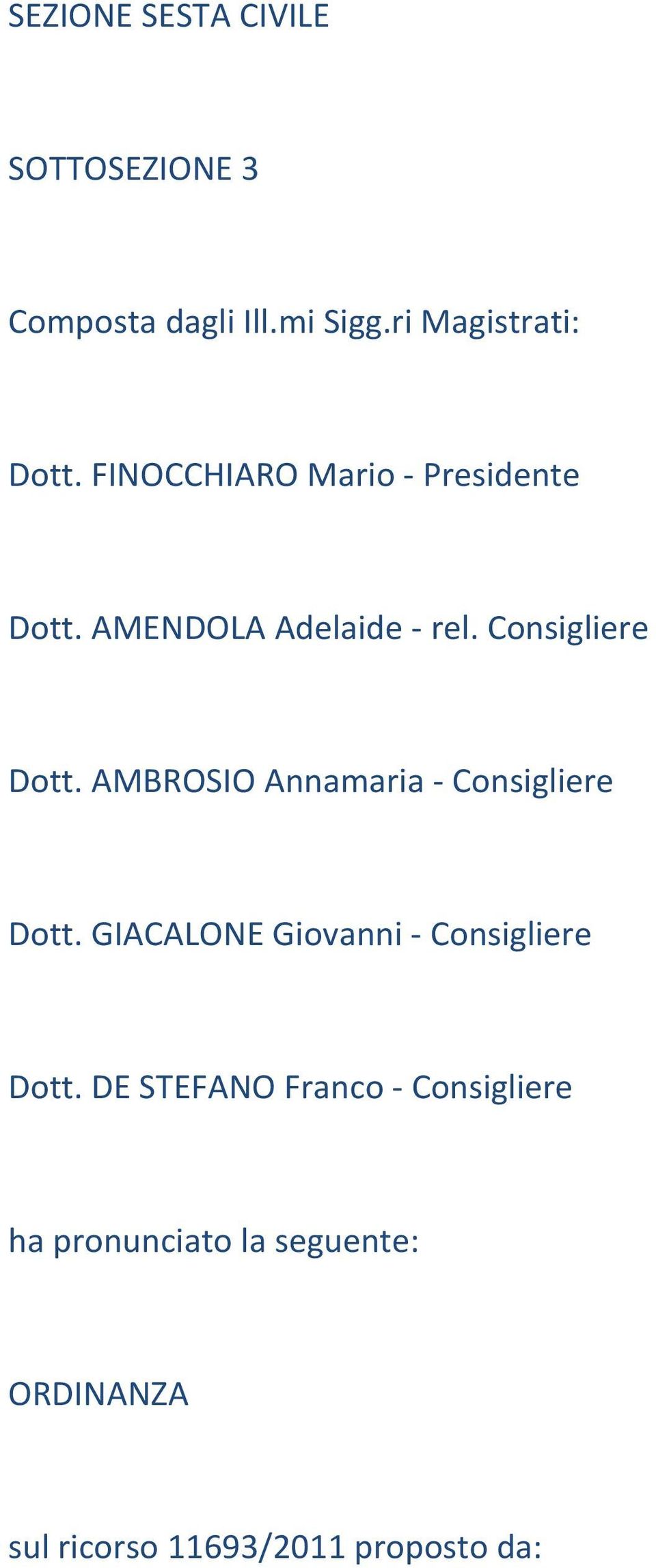 AMBROSIO Annamaria Consigliere Dott. GIACALONE Giovanni Consigliere Dott.