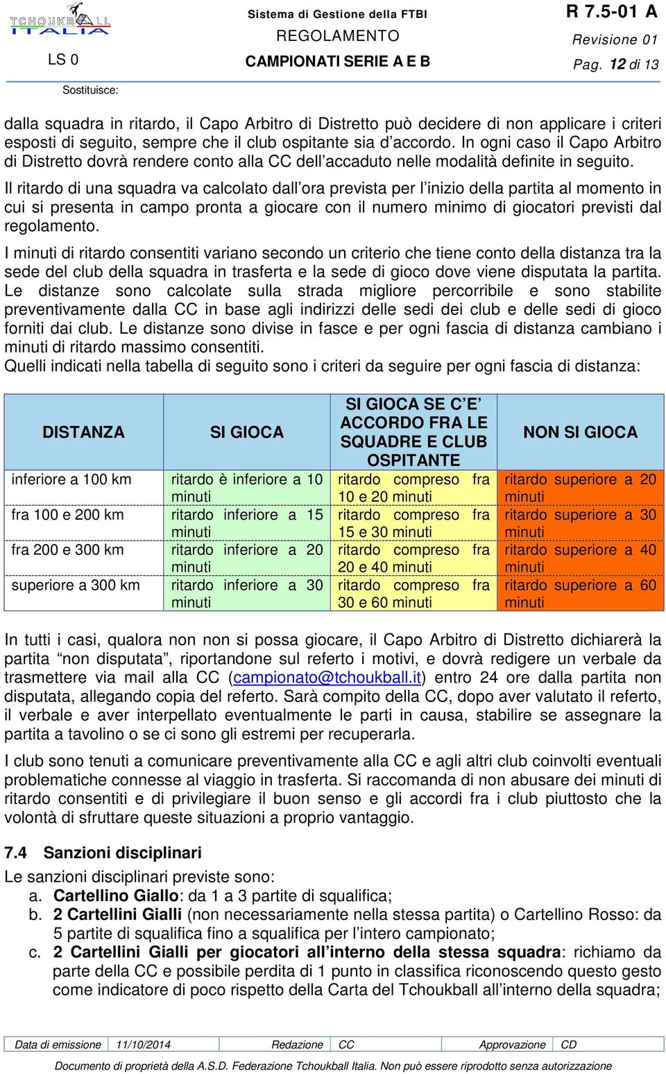 Il ritardo di una squadra va calcolato dall ora prevista per l inizio della partita al momento in cui si presenta in campo pronta a giocare con il numero minimo di giocatori previsti dal regolamento.