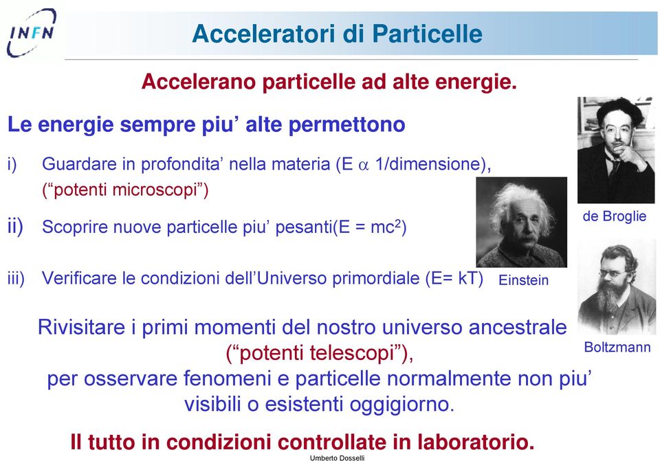 particelle piu pesanti(e = mc 2 ) de Broglie iii) Verificare le condizioni dell Universo primordiale (E= kt) Einstein Rivisitare i primi