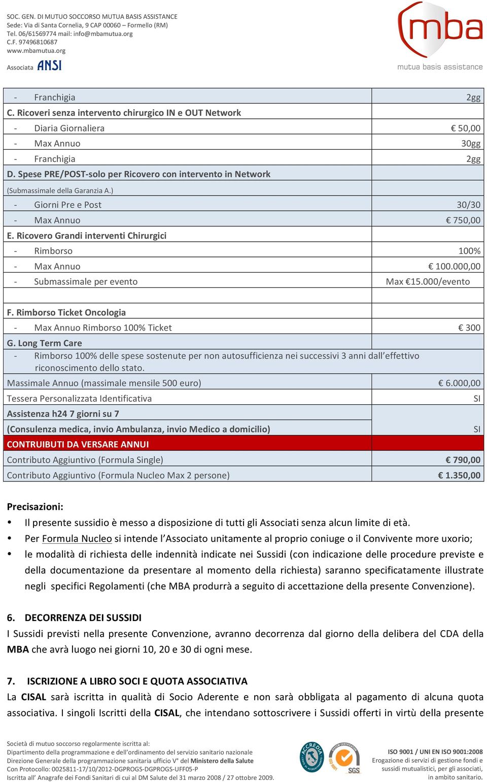 [ GiorniPreePost 30/30 [ MaxAnnuo 750,00 E.RicoveroGrandiinterventiChirurgici [ Rimborso 100 [ MaxAnnuo 100.000,00 [ Submassimaleperevento Max 15.000/evento F.