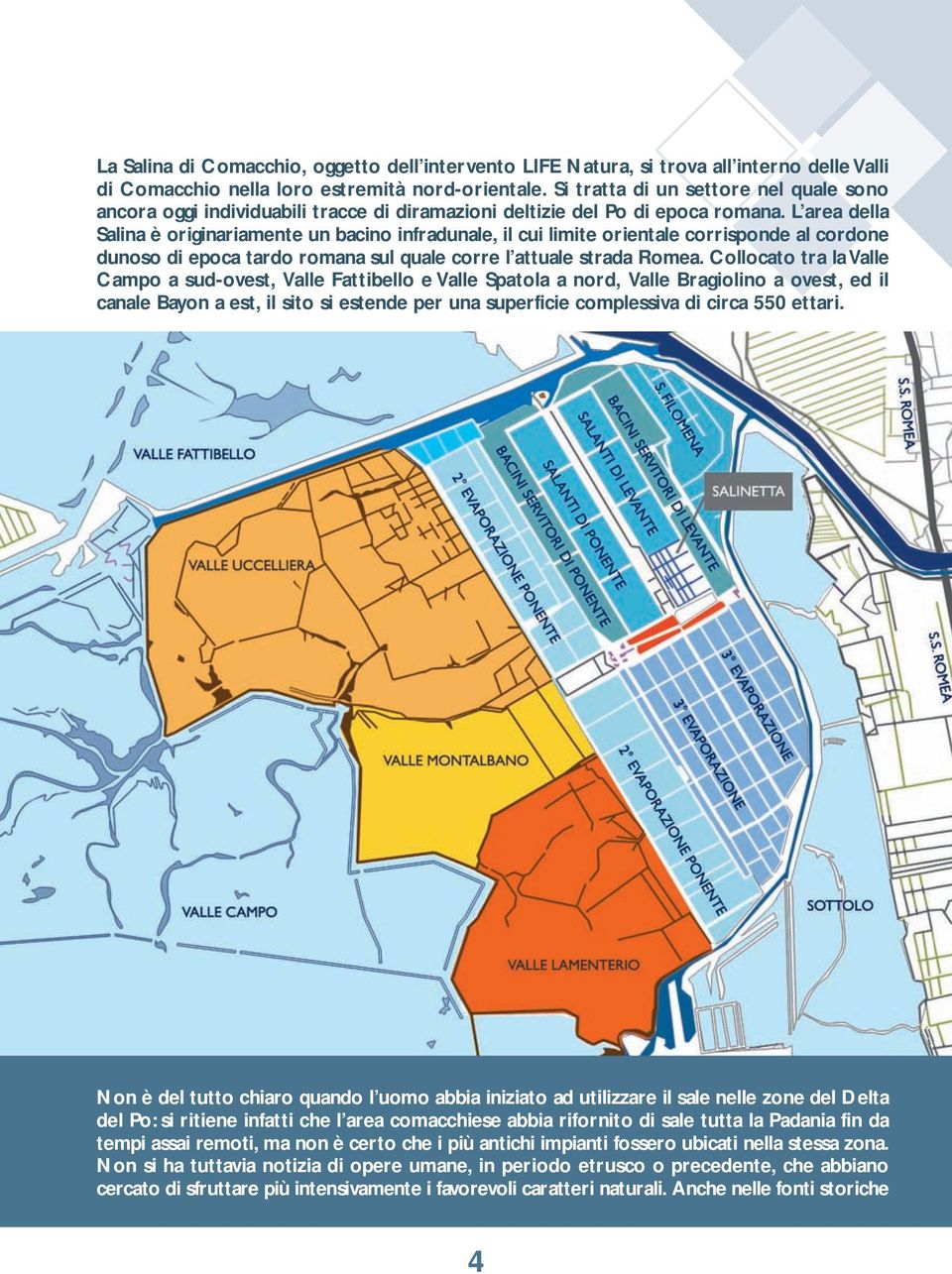 L area della Salina è originariamente un bacino infradunale, il cui limite orientale corrisponde al cordone dunoso di epoca tardo romana sul quale corre l attuale strada Romea.