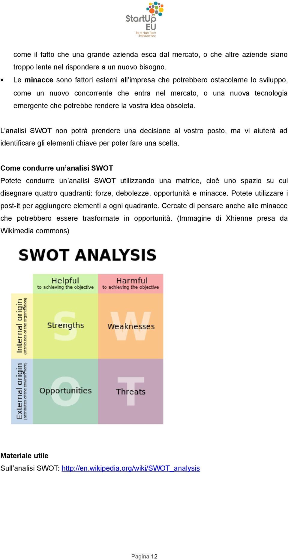 idea obsoleta. L analisi SWOT non potrà prendere una decisione al vostro posto, ma vi aiuterà ad identificare gli elementi chiave per poter fare una scelta.