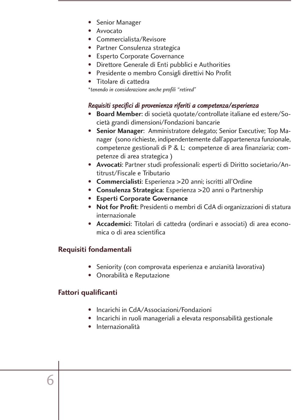 ed estere/società grandi dimensioni/fondazioni bancarie Senior Manager: Amministratore delegato; Senior Executive; Top Manager (sono richieste, indipendentemente dall appartenenza funzionale,