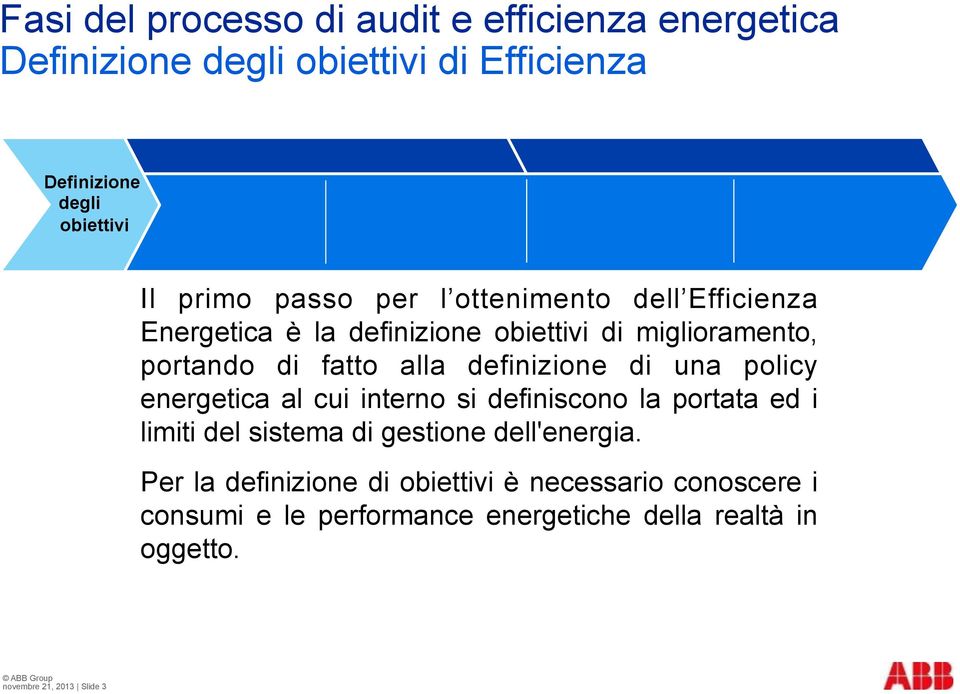 di una policy energetica al cui interno si definiscono la portata ed i limiti del sistema di gestione dell'energia.