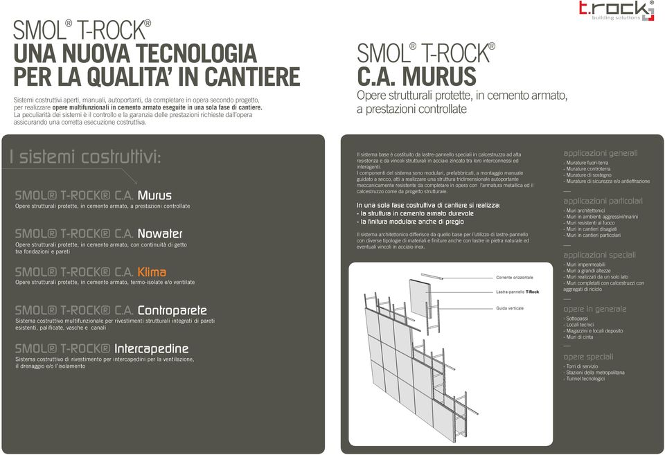 SMOL T-ROCK C.A. MURUS Opere strutturali protette, in cemento armato, a prestazioni controllate I sistemi costruttivi: SMOL T-ROCK C.A. Murus Opere strutturali protette, in cemento armato, a prestazioni controllate SMOL T-ROCK C.