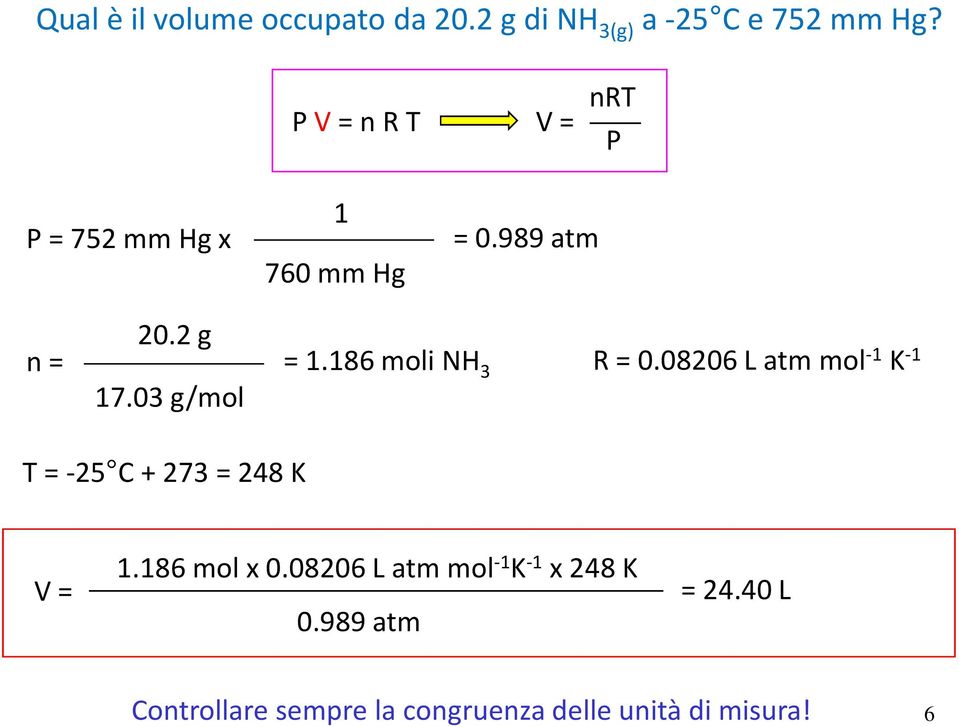 186moliNH 3 R=0.08206Latmmol -1 K -1 T=-25 C+273=248K V= 1.186molx0.