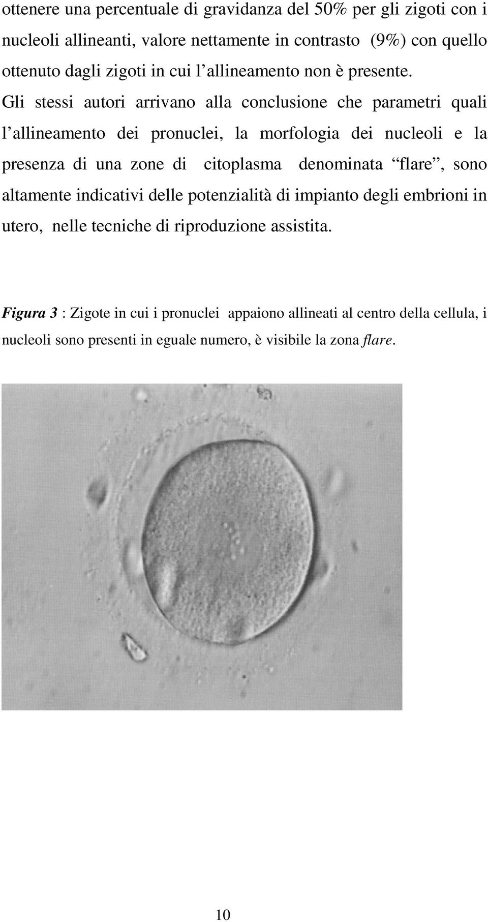 Gli stessi autori arrivano alla conclusione che parametri quali l allineamento dei pronuclei, la morfologia dei nucleoli e la presenza di una zone di citoplasma