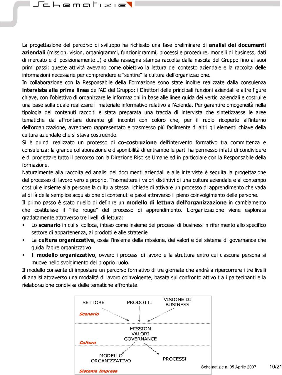 aziendale e la raccolta delle informazioni necessarie per comprendere e sentire la cultura dell organizzazione.