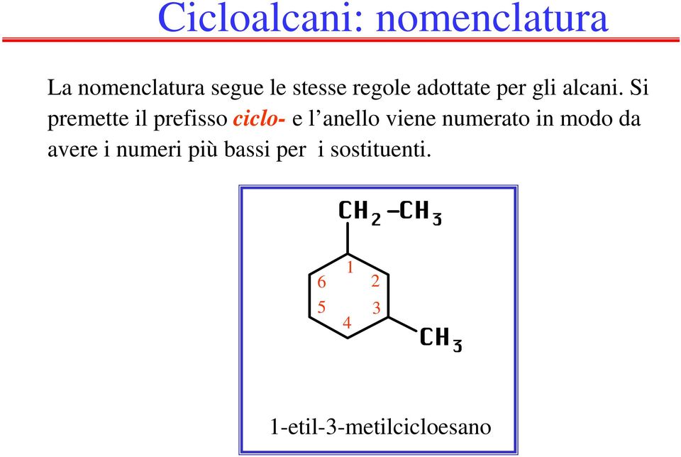 Si premette il prefisso ciclo- e l anello viene numerato in