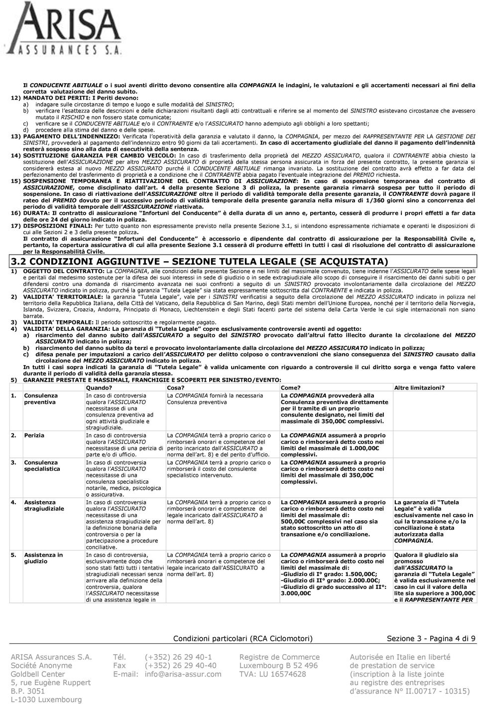 dagli atti contrattuali e riferire se al momento del SINISTRO esistevano circostanze che avessero mutato il RISCHIO e non fossero state comunicate; c) verificare se il CONDUCENTE ABITUALE e/o il