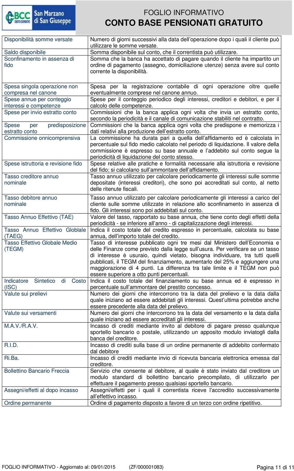 Effettivo (TAE) Tasso Annuo Effettivo Globlale (TAEG) Tasso Effettivo Globale Medio (TEGM) Indicatore Sintetico di Costo (ISC) Valute sui prelievi Valute sui versamenti M.A.V./R.A.V. R.I.D. Ri.Ba.