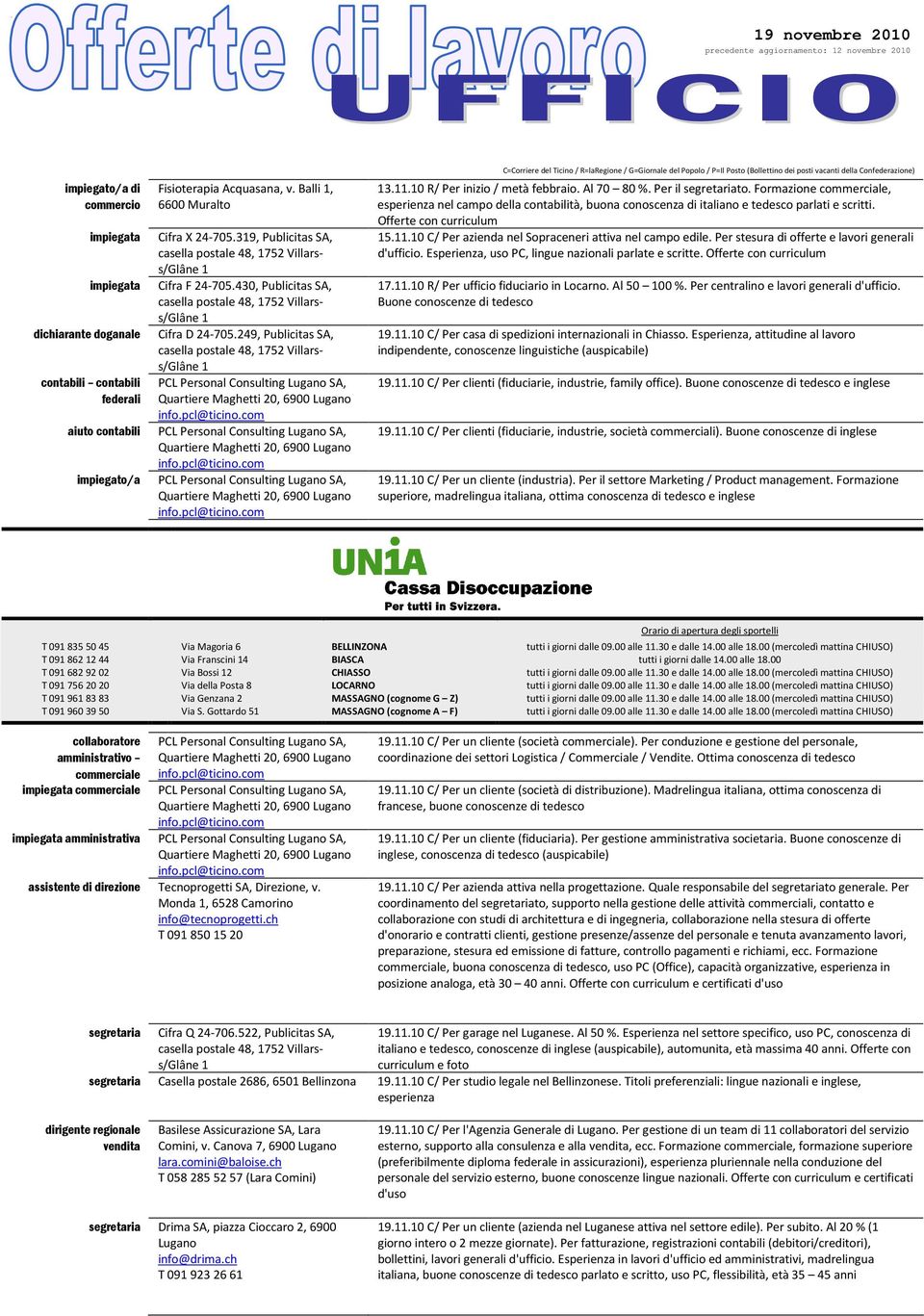 249, Publicitas SA, casella postale 48, 752 Villarss/Glâne 3..0 R/ Per inizio / metà febbraio. Al 70 80 %. Per il segretariato.