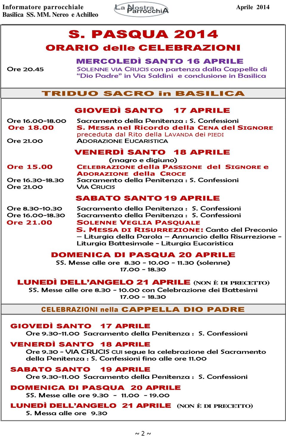 SANTO 17 APRILE Sacramento della Penitenza : S. Confessioni S.