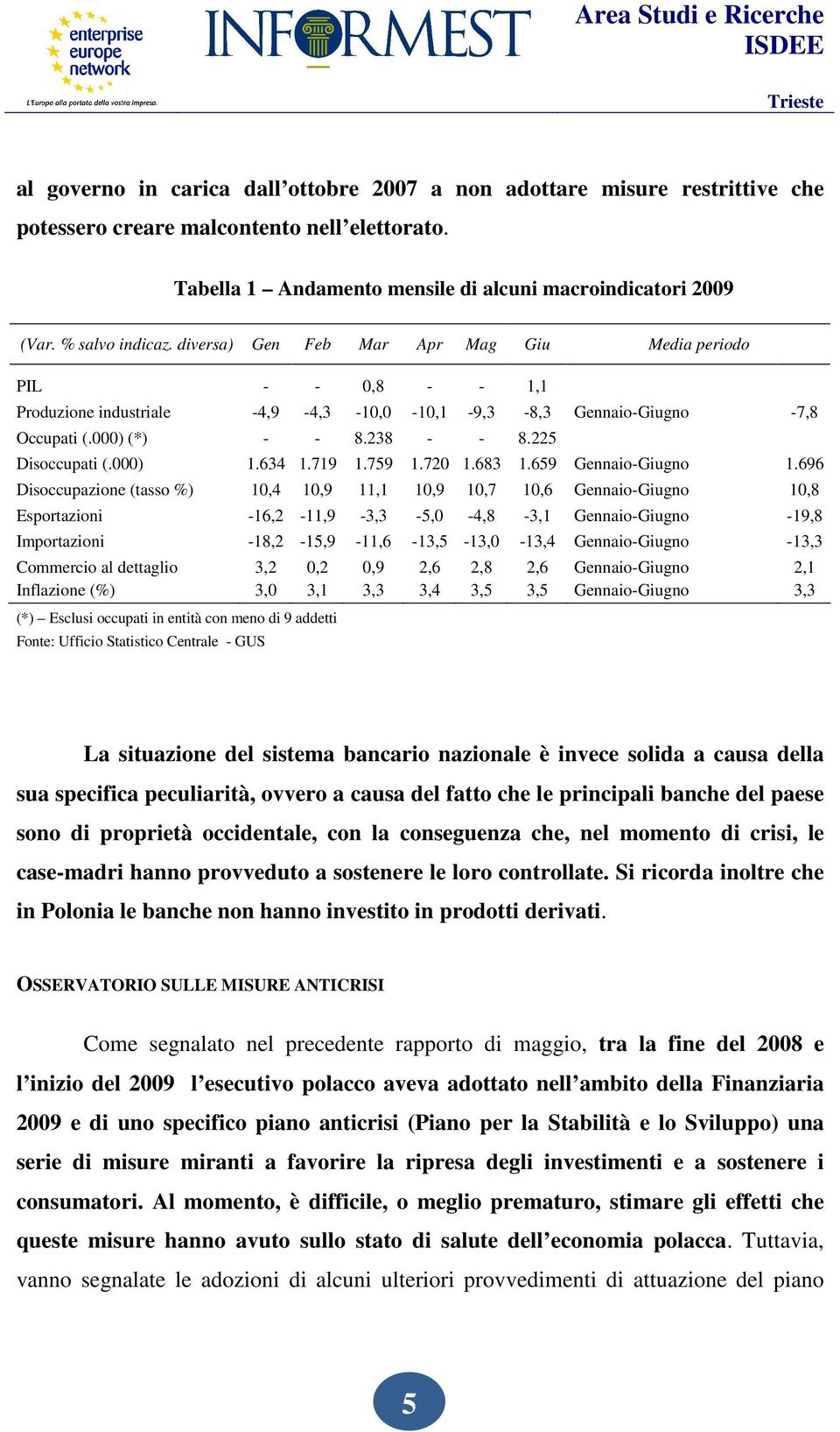 diversa) Gen Feb Mar Apr Mag Giu Media periodo PIL - - 0,8 - - 1,1 Produzione industriale -4,9-4,3-10,0-10,1-9,3-8,3 Gennaio-Giugno -7,8 Occupati (.000) (*) - - 8.238 - - 8.225 Disoccupati (.000) 1.