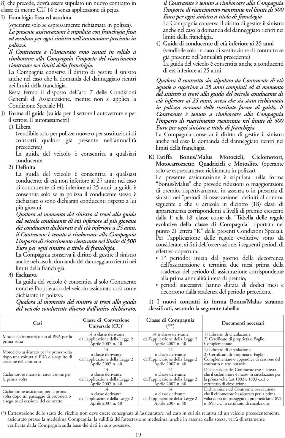 Il Contraente e l Assicurato sono tenuti in solido a rimborsare alla Compagnia l importo del risarcimento rientrante nei limiti della franchigia.