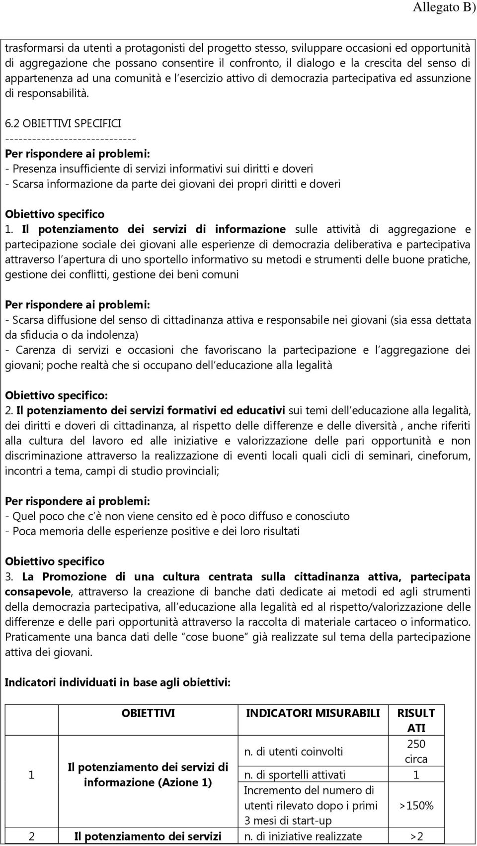 2 OBIETTIVI SPECIFICI ----------------------------- Per rispondere ai problemi: - Presenza insufficiente di servizi informativi sui diritti e doveri - Scarsa informazione da parte dei giovani dei