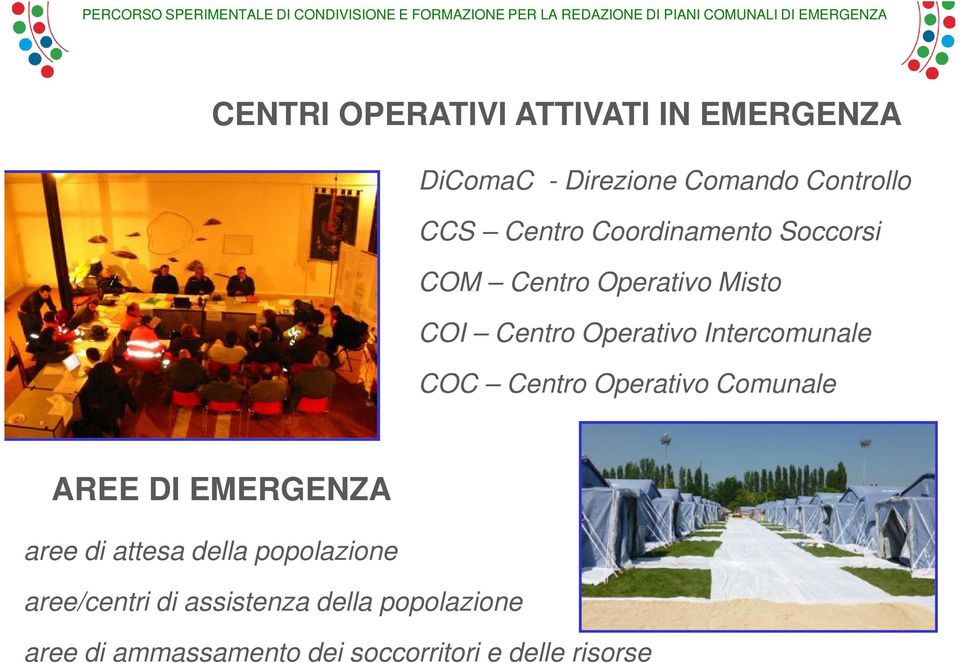 COC Centro Operativo Comunale AREE DI EMERGENZA aree di attesa della popolazione