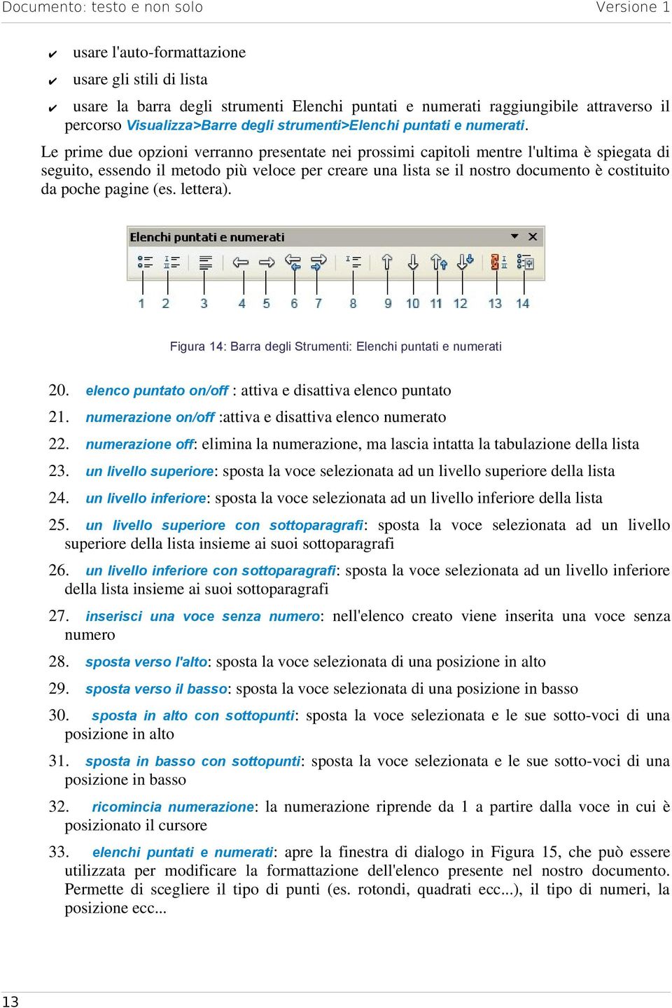 Le prime due opzioni verranno presentate nei prossimi capitoli mentre l'ultima è spiegata di seguito, essendo il metodo più veloce per creare una lista se il nostro documento è costituito da poche