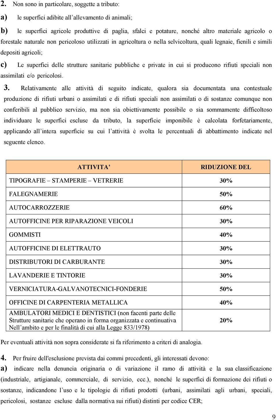 cui si producono rifiuti speciali non assimilati e/o pericolosi. 3.